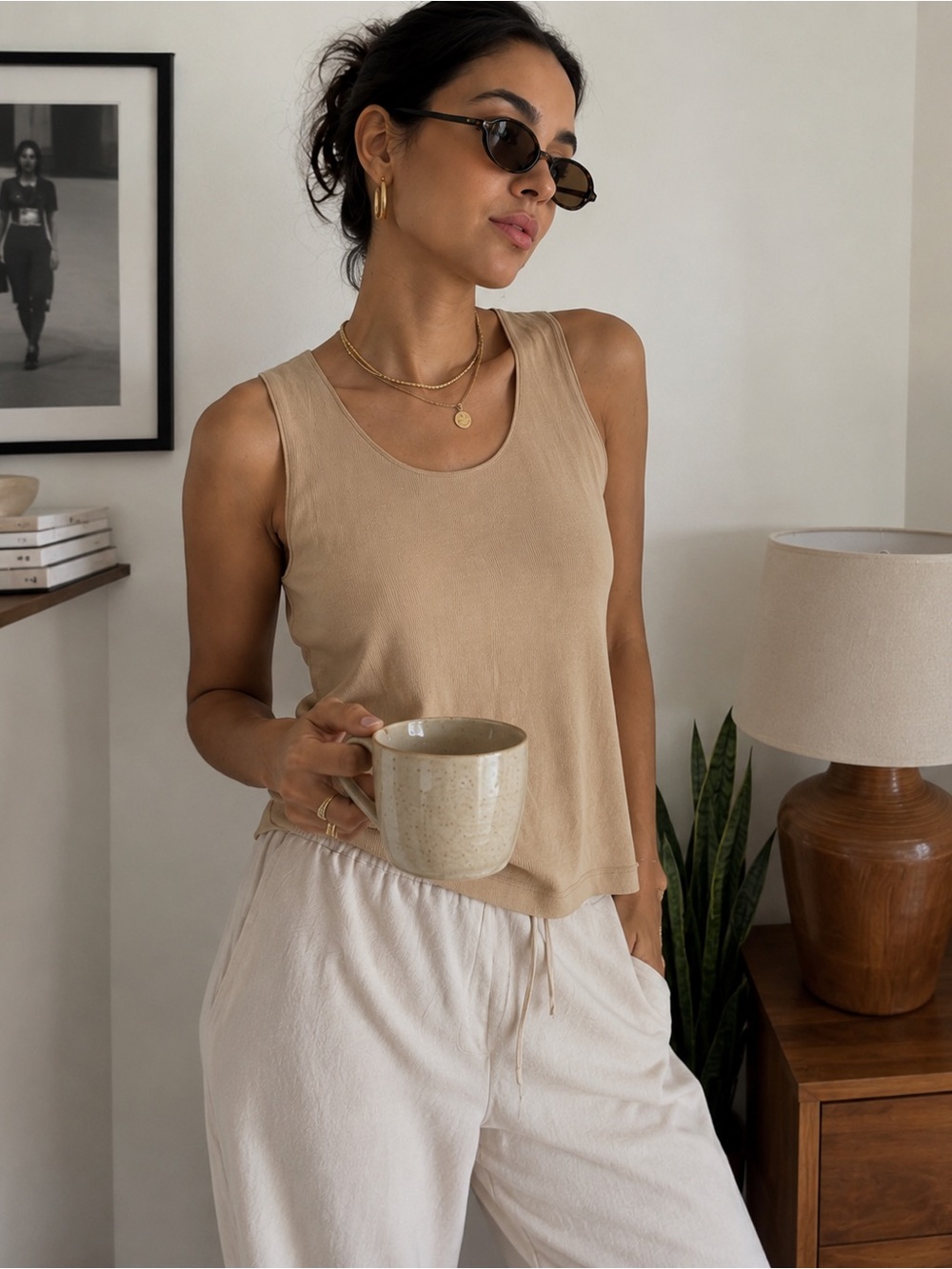 Akris 2023 "100 Years" Silk Knit Scoop Tank Top in Beige - Picture 2 of 5